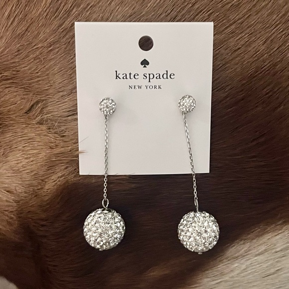 🏷️ kate spade ♠️• razzle dazzle linear dangling silver rhinestone earrings - Picture 7 of 16